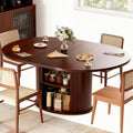 Walnut Extendable Round Table 2-Tier Storage