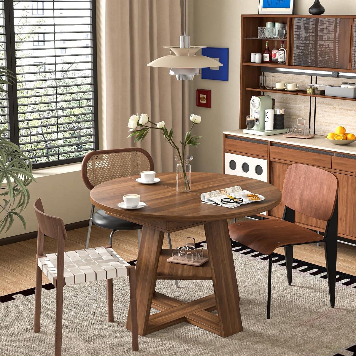 Extendable Oval Dining Table with Storage