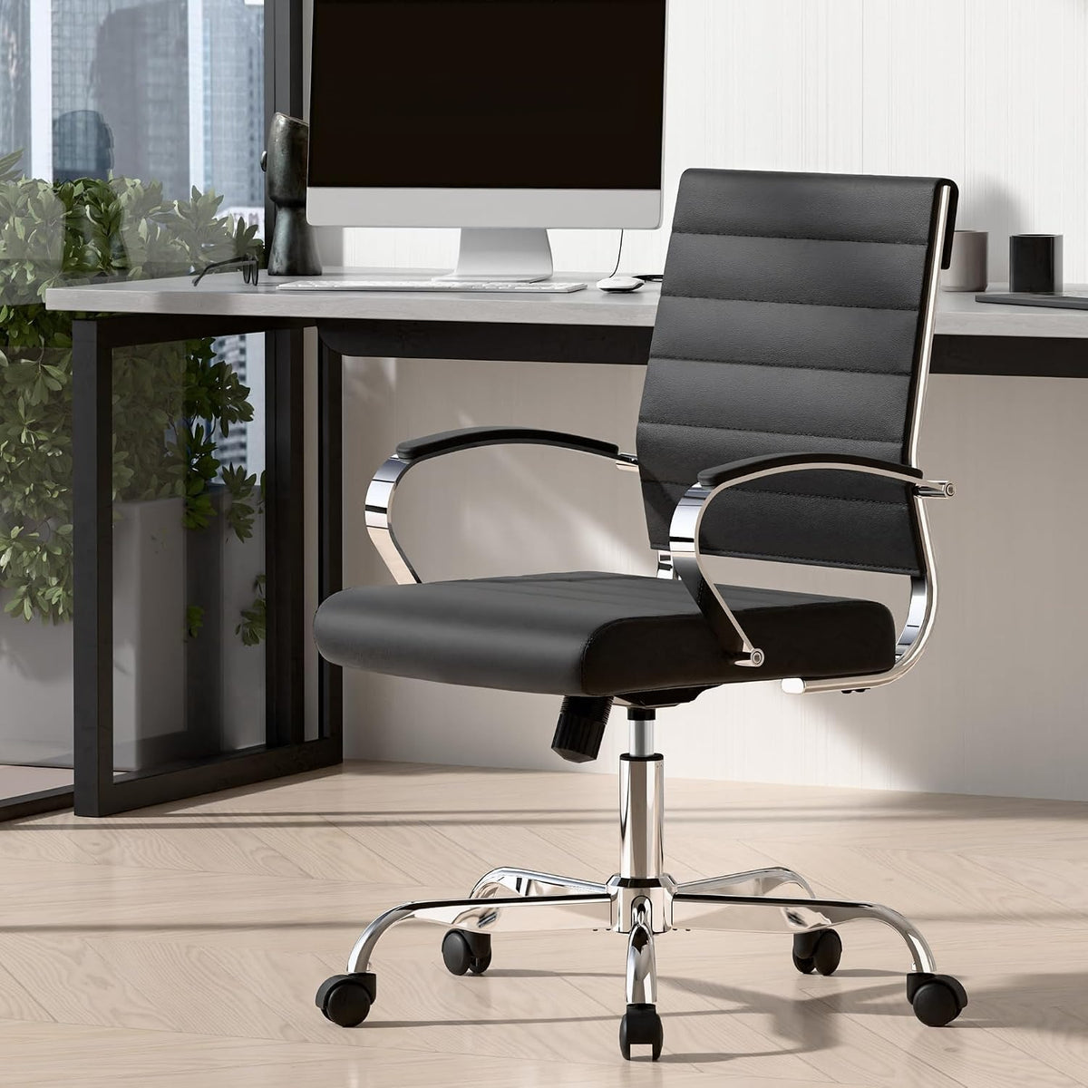 Black Ribbed PU Office Chair